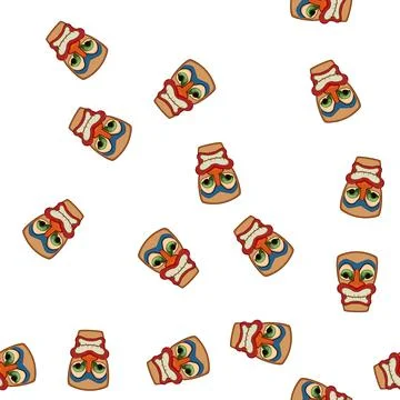 Pattern luau tiki mask cartoon vector Stock Illustration