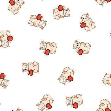 Pattern Lucky cat holding money bag bringing fortune Stock Illustration