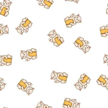 Pattern Lucky cat waving paw holding gold bar Stock Illustration