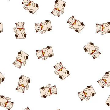 Pattern Lucky cat waving paw bringing good fortune イラスト素材