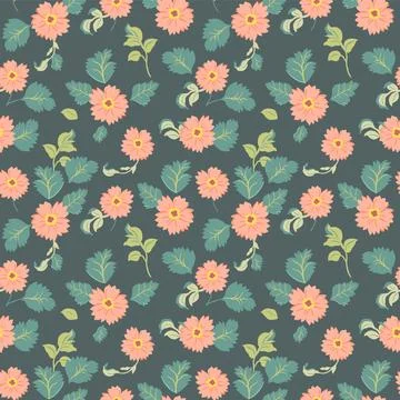 A pattern of lush soft pink flowers and green leaves on a green background. Stock Illustration