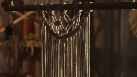 Pattern of macrame threads for decoration or home decor. Home decor idea Stock Footage 172233773
