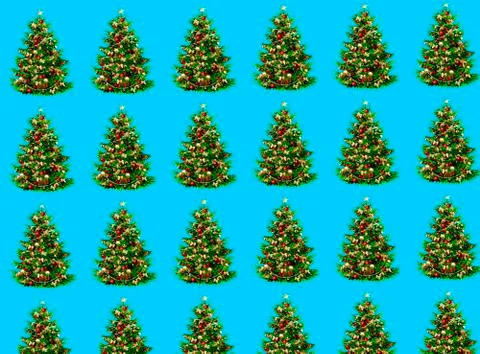 Pattern made of christmas tree branches and red berries on blue background. C Stock Photos