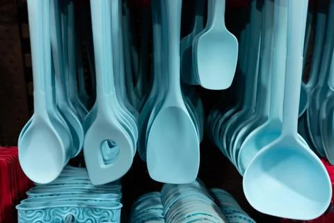 Pattern made from cooking utensil set. Silicone kitchen Stock Photos