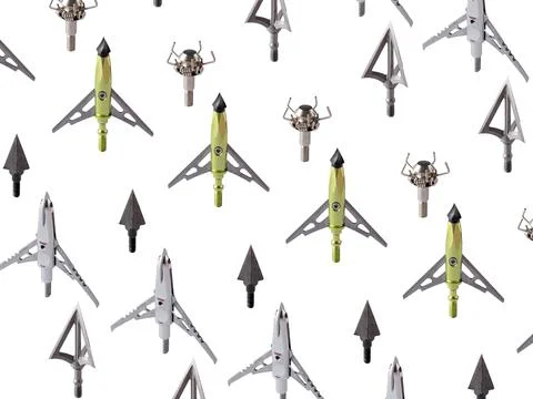 Pattern made of different broadheads on a white background Stock Photos