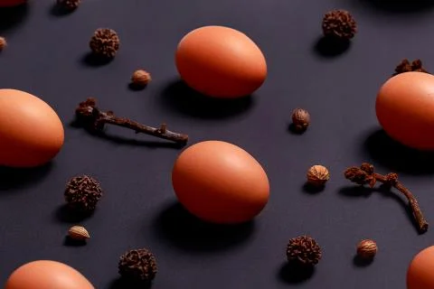 Pattern made of eggs on pastel blue background. Minimal food concept. Stock Photos