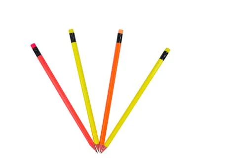 Pattern made with four different colored wood pencil crayons on white paper Stock Photos