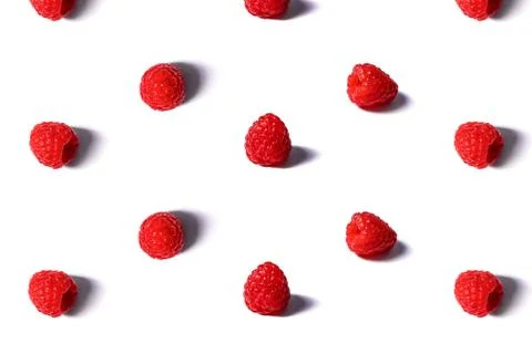Pattern made of fresh raspberry isolated on white. 스톡 사진