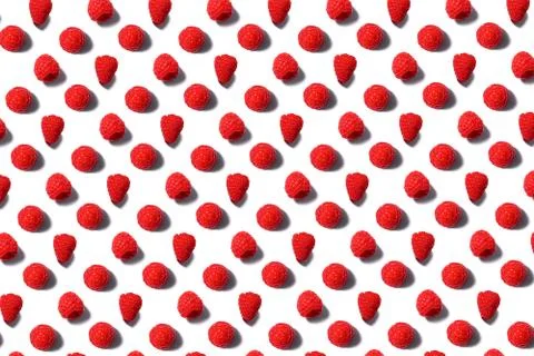 Pattern made of fresh raspberry isolated on white. 스톡 사진