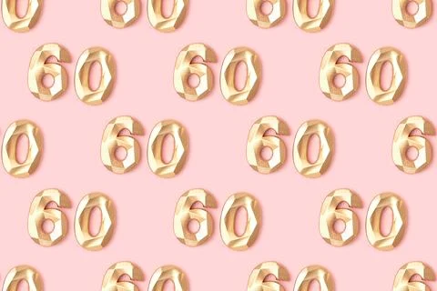 Pattern made of gold colored number sixty. Stock Photos