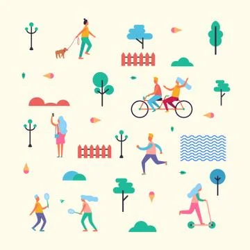 Pattern Made of Minimalistic Characters on Walk Illustrazione stock