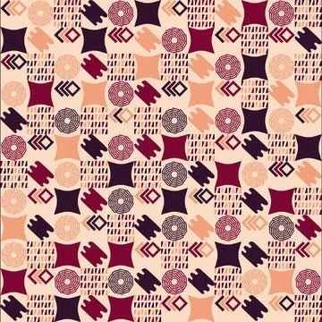 A pattern made with red and brown geometrics on a beige background Illustrazione stock