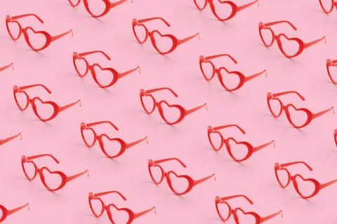 Pattern made with red heart shaped sunglasses on pastel color background Stock Illustration