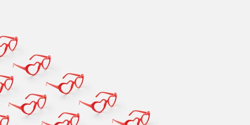 Pattern made with red heart shaped sunglasses on pastel color background Stock Photos