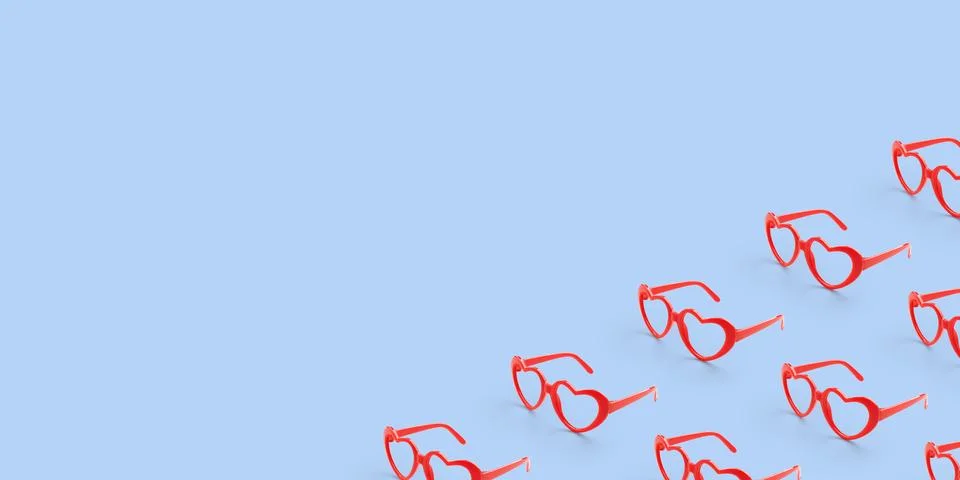 Pattern made with red heart shaped sunglasses on pastel color background Stock Photos