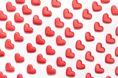 Pattern made of red hearts on white. Heart in isometric style. Valentine's .. Stock Photos