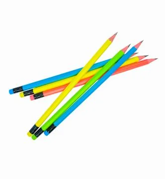 A pattern made with some different colored wood pencil crayons on white backg Stock Photos