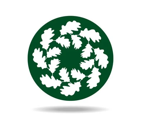 Pattern made of white oak leaves in green circle Stock Illustration