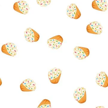 Pattern madeleine cake with frosting and colorful sprinkles Stock Illustration