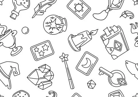 Pattern with magic items. Witchcraft alchemy mystery elements. Stock Illustration