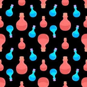 Pattern with magic potion and bottled elixirs Stock Illustration