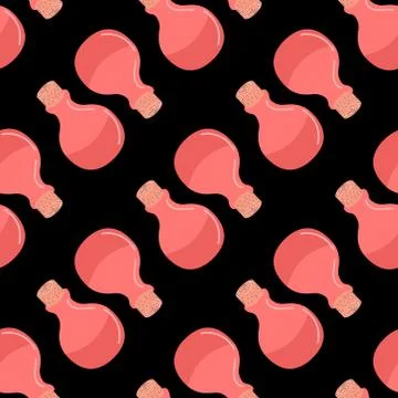 Pattern with magic potion and bottled elixirs Stock Illustration