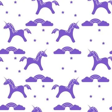 Pattern with magic unicorn, stars, clouds, rainbow 스톡 일러스트