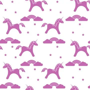 Pattern with magic unicorn, stars, clouds, rainbow Stock Illustration