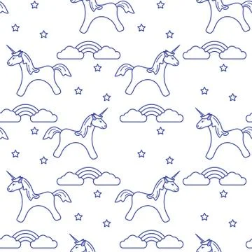 Pattern with magic unicorn, stars, clouds, rainbow イラスト素材