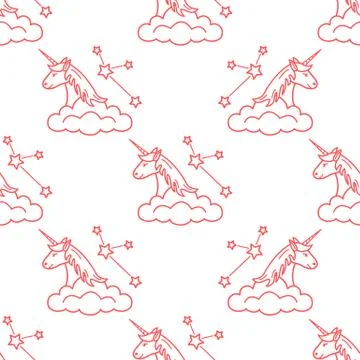 Pattern with magic unicorn, stars, clouds. Stock Illustration