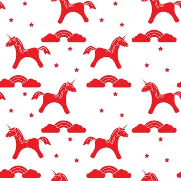 Pattern with magic unicorn, stars, clouds, rainbow Stockillustratie