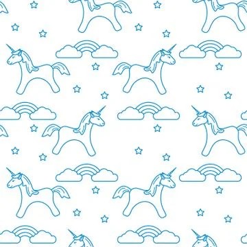 Pattern with magic unicorn, stars, clouds, rainbow 스톡 일러스트