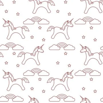 Pattern with magic unicorn, stars, clouds, rainbow Stock Illustration