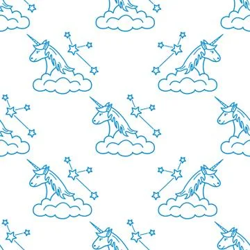 Pattern with magic unicorn, stars, clouds. イラスト素材
