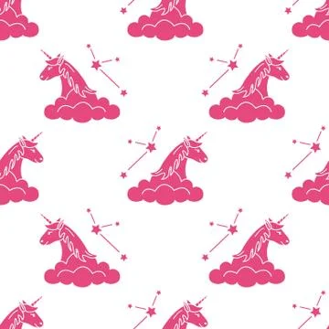 Pattern with magic unicorn, stars, clouds. イラスト素材