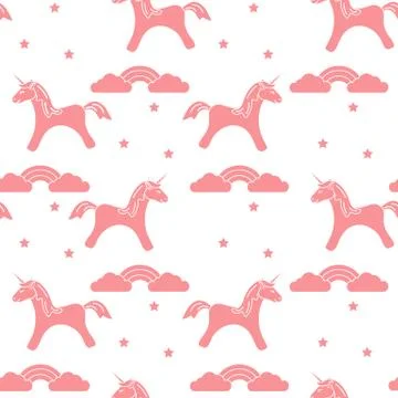 Pattern with magic unicorn, stars, clouds, rainbow Stockillustratie