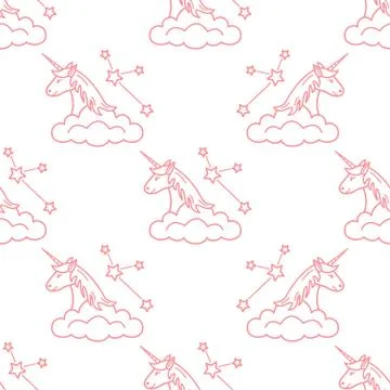 Pattern with magic unicorn, stars, clouds. Stock Illustration