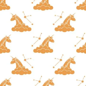 Pattern with magic unicorn, stars, clouds. イラスト素材