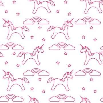 Pattern with magic unicorn, stars, clouds, rainbow Illustrazione stock