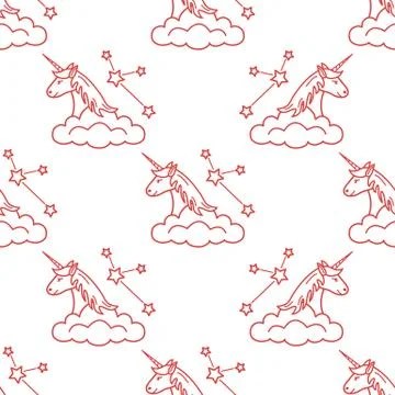 Pattern with magic unicorn, stars, clouds. Stock Illustration