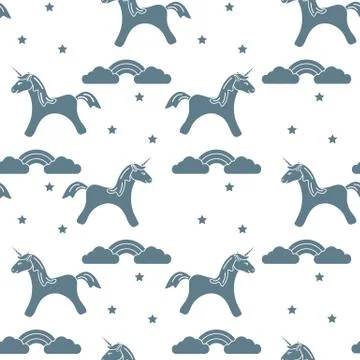 Pattern with magic unicorn, stars, clouds, rainbow Illustrazione stock
