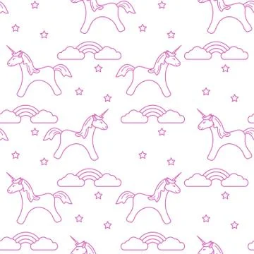 Pattern with magic unicorn, stars, clouds, rainbow Illustrazione stock