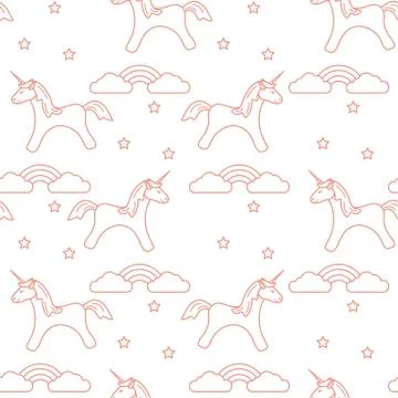 Pattern with magic unicorn, stars, clouds, rainbow Stockillustratie