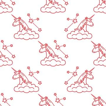 Pattern with magic unicorn, stars, clouds. Stockillustratie