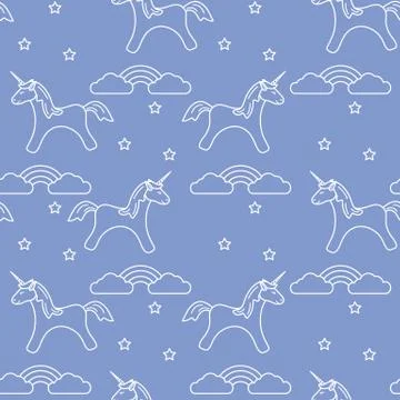 Pattern with magic unicorn, stars, clouds, rainbow Illustrazione stock