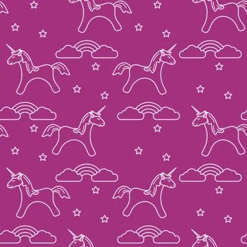 Pattern with magic unicorn, stars, clouds, rainbow Stock Illustration