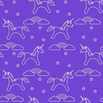 Pattern with magic unicorn, stars, clouds, rainbow 스톡 일러스트
