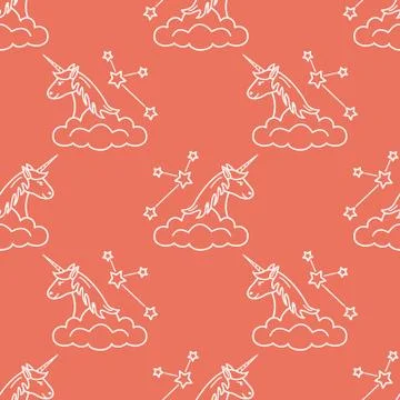 Pattern with magic unicorn, stars, clouds. Stockillustratie