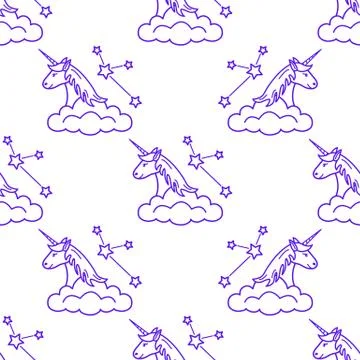 Pattern with magic unicorn, stars, clouds. イラスト素材