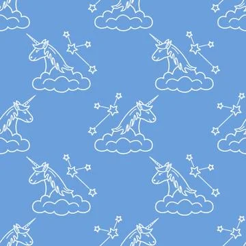 Pattern with magic unicorn, stars, clouds. Stockillustratie